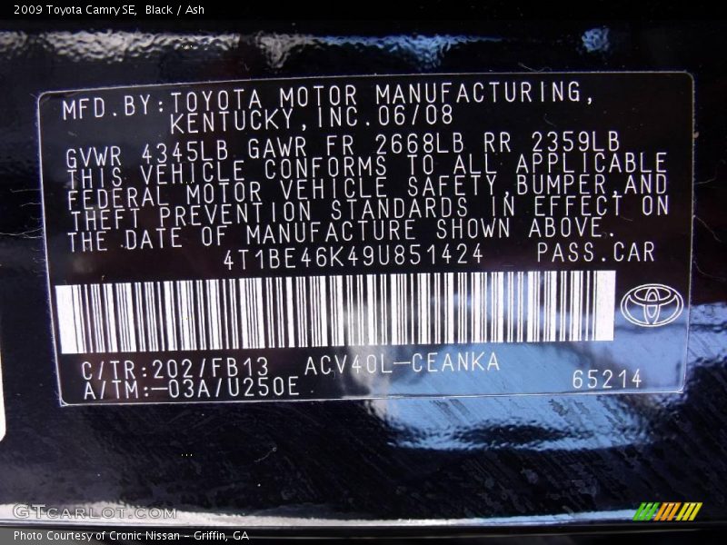 Black / Ash 2009 Toyota Camry SE