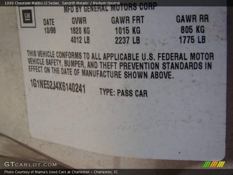 Sandrift Metallic / Medium Neutral 1999 Chevrolet Malibu LS Sedan