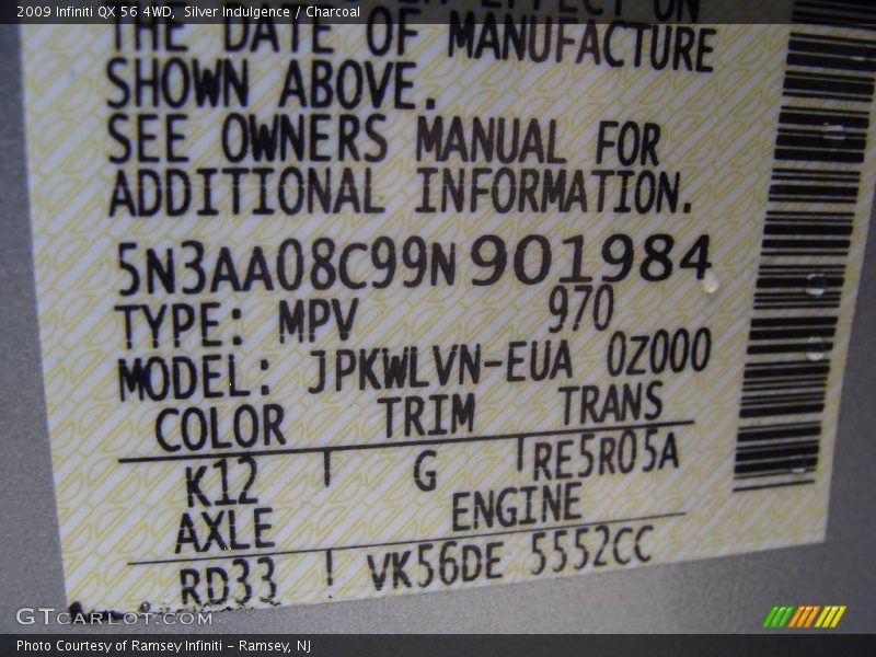 Silver Indulgence / Charcoal 2009 Infiniti QX 56 4WD