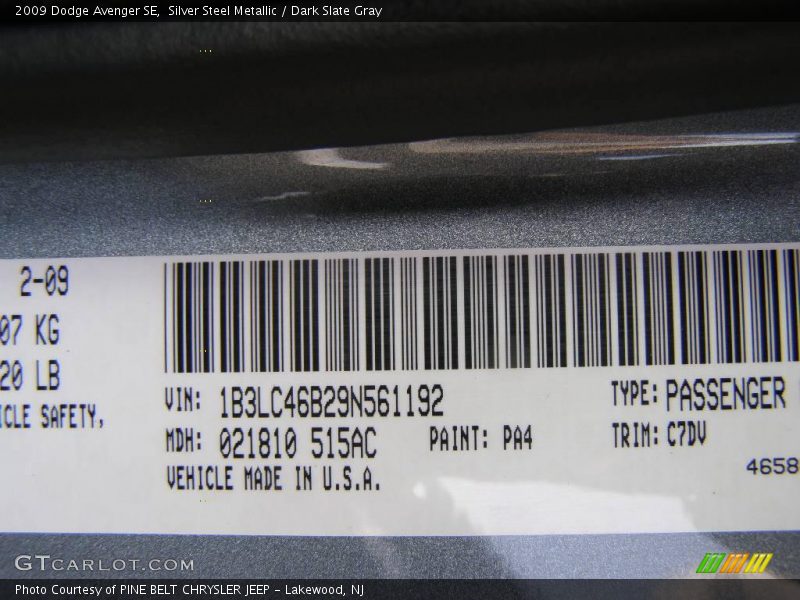 Silver Steel Metallic / Dark Slate Gray 2009 Dodge Avenger SE