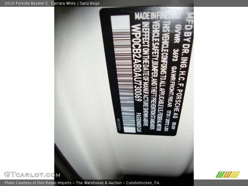 Carrara White / Sand Beige 2010 Porsche Boxster S