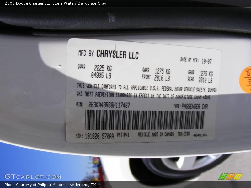 Stone White / Dark Slate Gray 2008 Dodge Charger SE