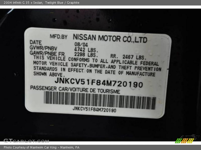 Twilight Blue / Graphite 2004 Infiniti G 35 x Sedan