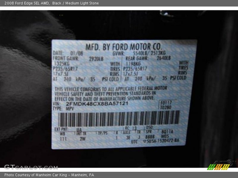 Black / Medium Light Stone 2008 Ford Edge SEL AWD