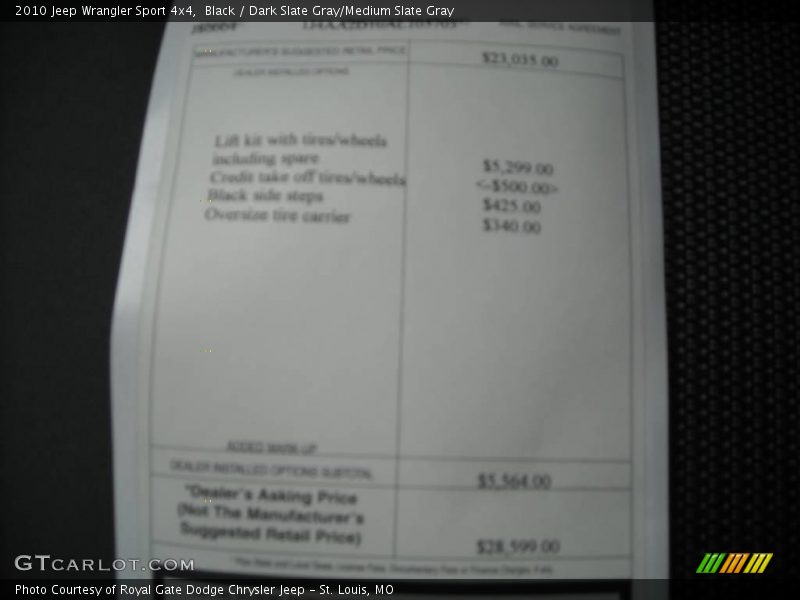 Black / Dark Slate Gray/Medium Slate Gray 2010 Jeep Wrangler Sport 4x4