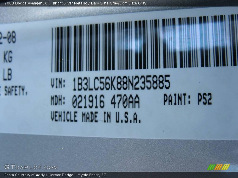 Bright Silver Metallic / Dark Slate Gray/Light Slate Gray 2008 Dodge Avenger SXT