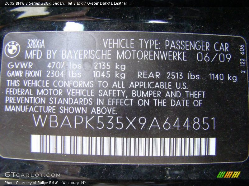 Jet Black / Oyster Dakota Leather 2009 BMW 3 Series 328xi Sedan