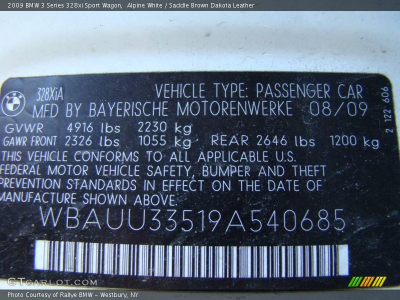 Alpine White / Saddle Brown Dakota Leather 2009 BMW 3 Series 328xi Sport Wagon