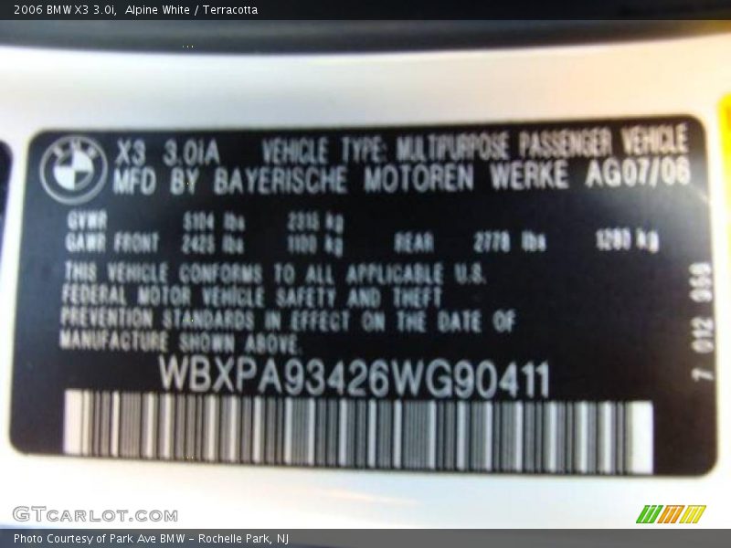 Alpine White / Terracotta 2006 BMW X3 3.0i