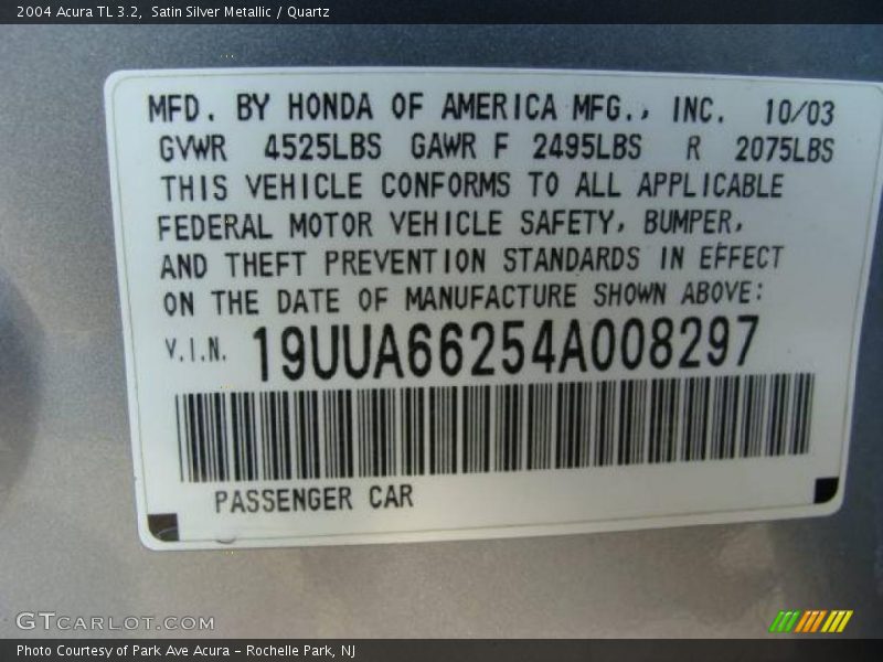 Satin Silver Metallic / Quartz 2004 Acura TL 3.2