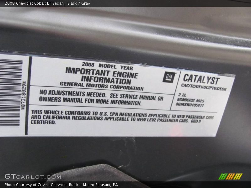 Black / Gray 2008 Chevrolet Cobalt LT Sedan