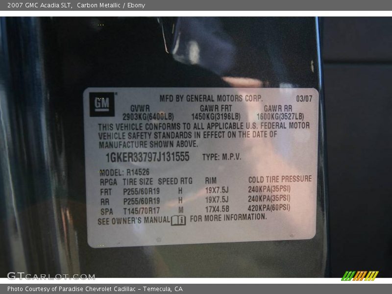 Carbon Metallic / Ebony 2007 GMC Acadia SLT
