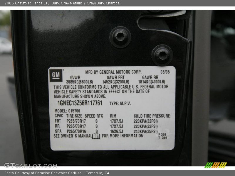 Dark Gray Metallic / Gray/Dark Charcoal 2006 Chevrolet Tahoe LT