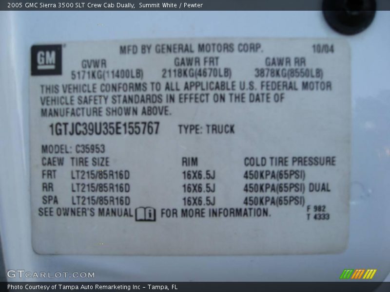 Summit White / Pewter 2005 GMC Sierra 3500 SLT Crew Cab Dually