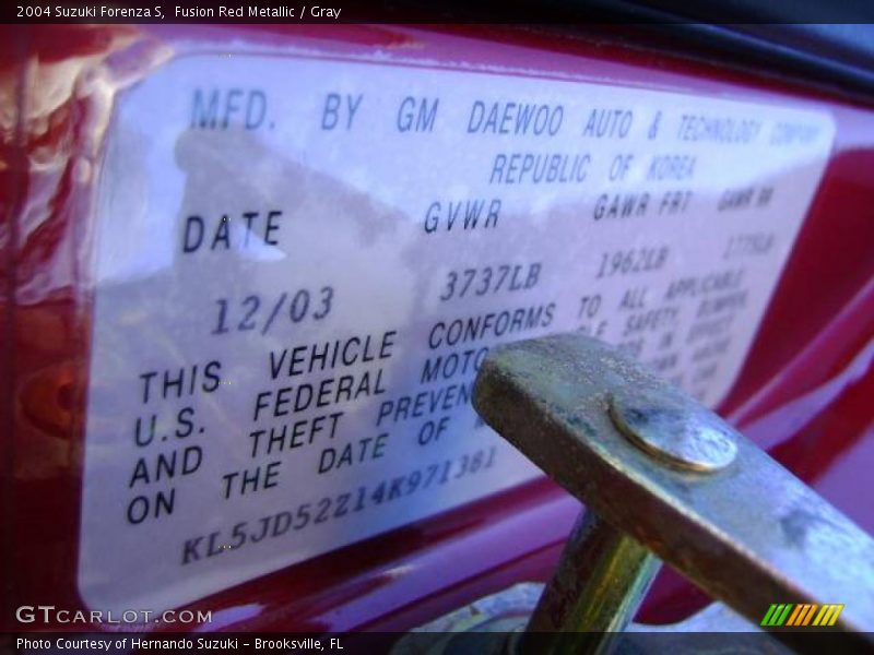 Fusion Red Metallic / Gray 2004 Suzuki Forenza S