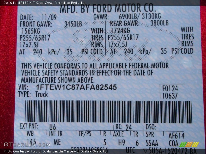 Vermillion Red / Tan 2010 Ford F150 XLT SuperCrew