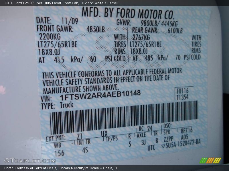 Oxford White / Camel 2010 Ford F250 Super Duty Lariat Crew Cab