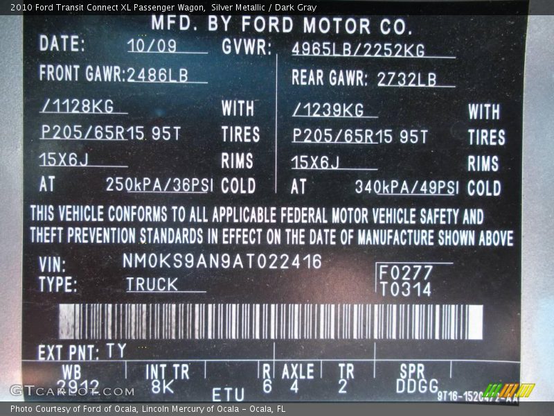 Silver Metallic / Dark Gray 2010 Ford Transit Connect XL Passenger Wagon