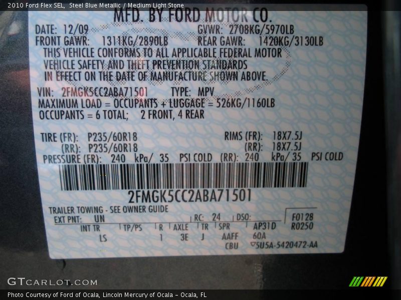 2010 Flex SEL Steel Blue Metallic Color Code UN