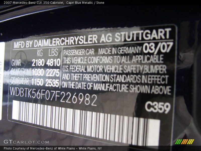 Capri Blue Metallic / Stone 2007 Mercedes-Benz CLK 350 Cabriolet