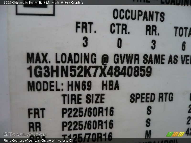 Arctic White / Graphite 1999 Oldsmobile Eighty-Eight LS