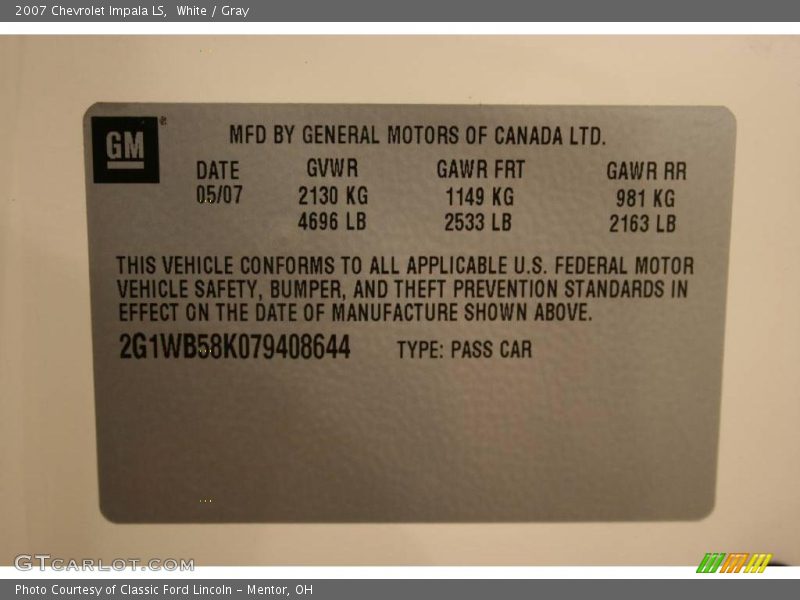 White / Gray 2007 Chevrolet Impala LS