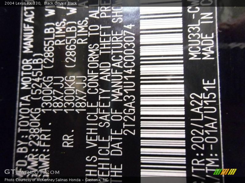 Black Onyx / Black 2004 Lexus RX 330