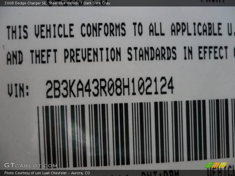 Steel Blue Metallic / Dark Slate Gray 2008 Dodge Charger SE