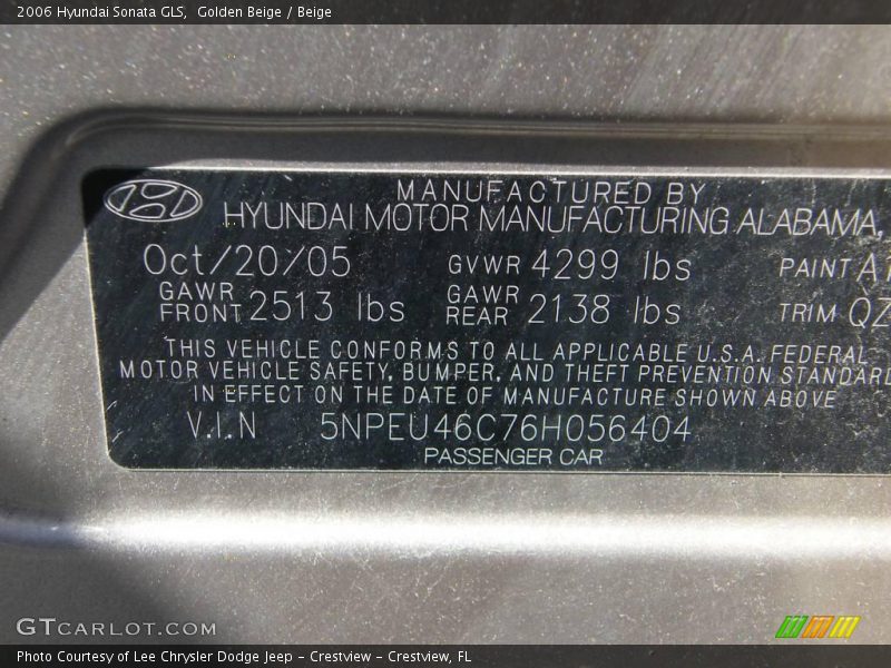 Golden Beige / Beige 2006 Hyundai Sonata GLS