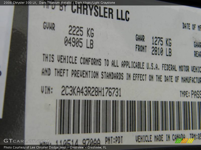 Dark Titanium Metallic / Dark Khaki/Light Graystone 2008 Chrysler 300 LX