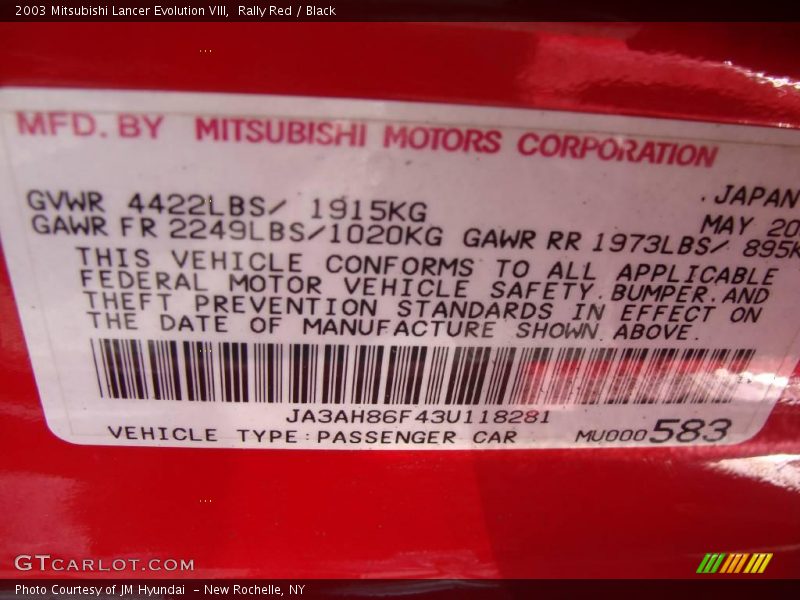 Rally Red / Black 2003 Mitsubishi Lancer Evolution VIII