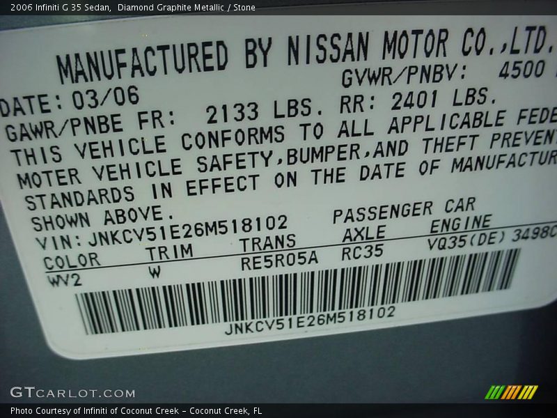 Diamond Graphite Metallic / Stone 2006 Infiniti G 35 Sedan