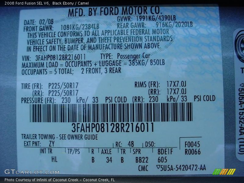 Black Ebony / Camel 2008 Ford Fusion SEL V6