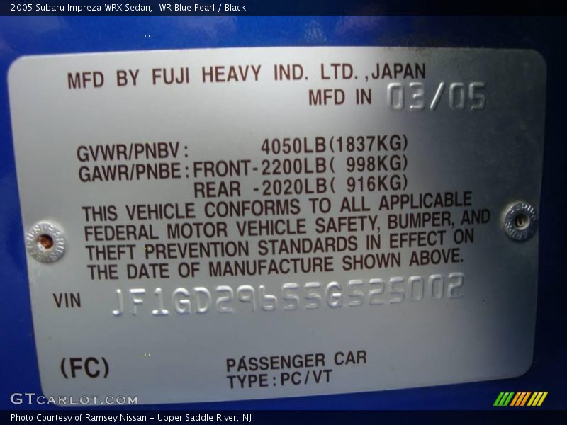 WR Blue Pearl / Black 2005 Subaru Impreza WRX Sedan