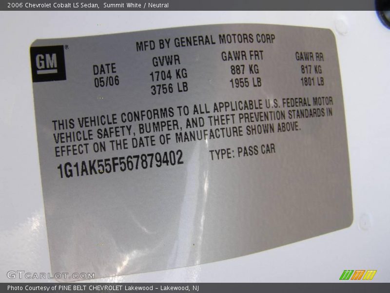 Summit White / Neutral 2006 Chevrolet Cobalt LS Sedan