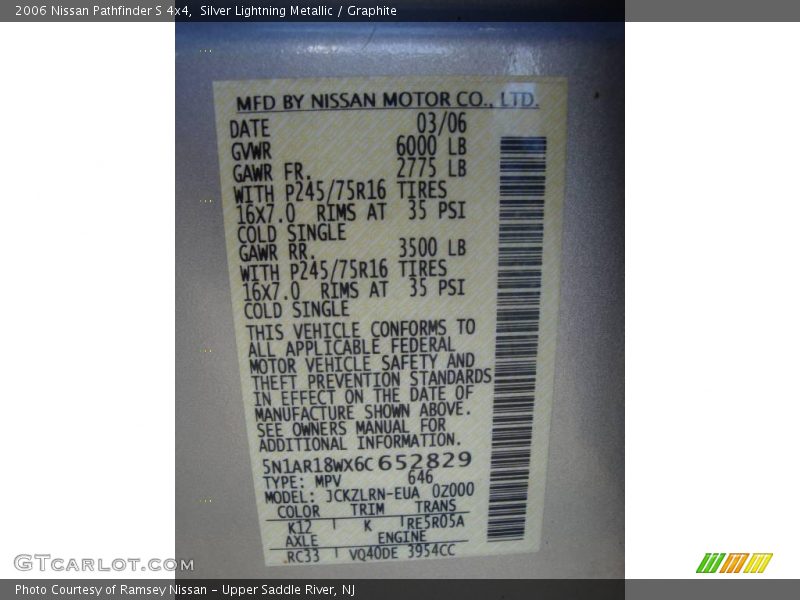 Silver Lightning Metallic / Graphite 2006 Nissan Pathfinder S 4x4