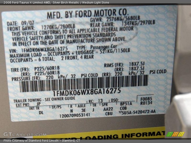 Silver Birch Metallic / Medium Light Stone 2008 Ford Taurus X Limited AWD