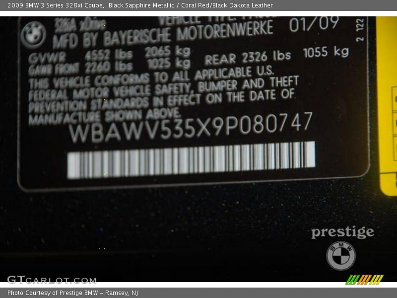 Black Sapphire Metallic / Coral Red/Black Dakota Leather 2009 BMW 3 Series 328xi Coupe