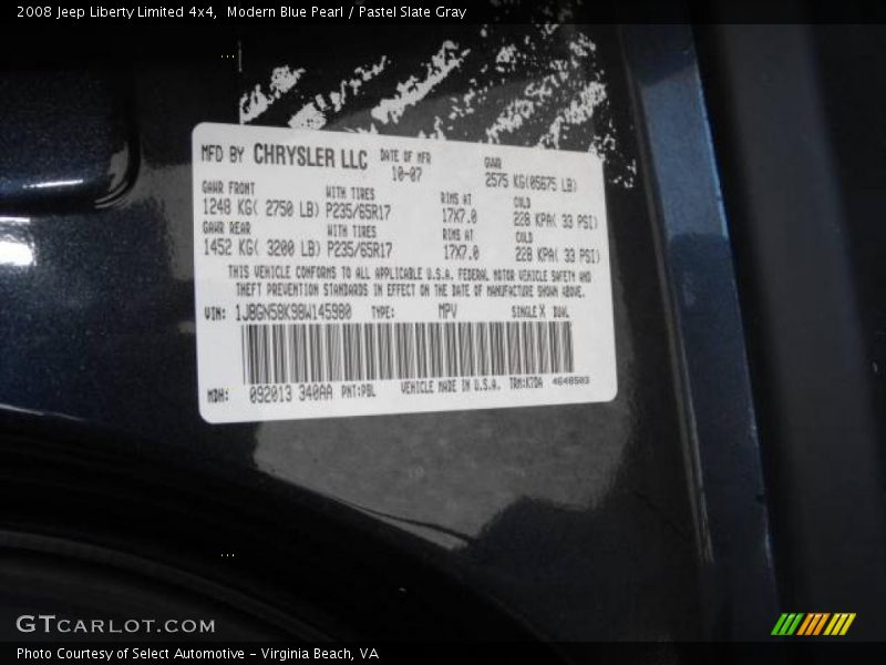 Modern Blue Pearl / Pastel Slate Gray 2008 Jeep Liberty Limited 4x4