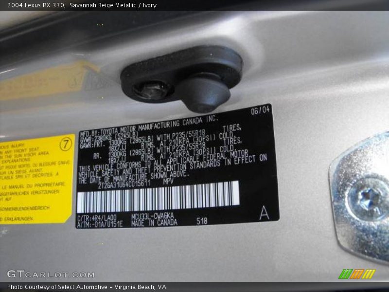 Savannah Beige Metallic / Ivory 2004 Lexus RX 330