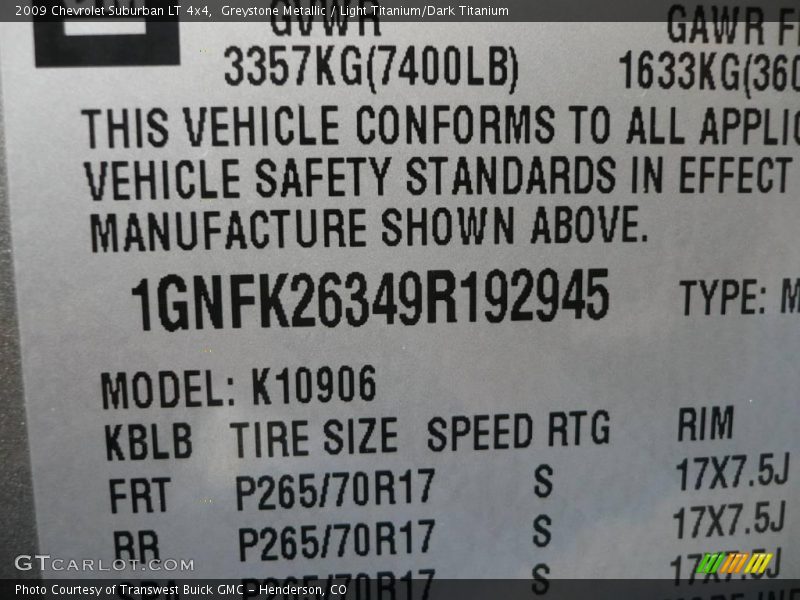 Greystone Metallic / Light Titanium/Dark Titanium 2009 Chevrolet Suburban LT 4x4