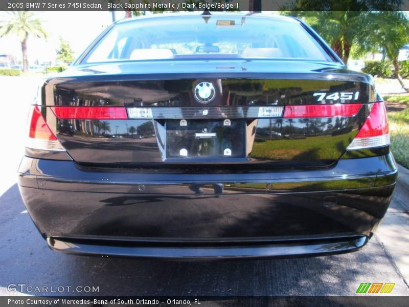 Black Sapphire Metallic / Dark Beige/Beige III 2005 BMW 7 Series 745i Sedan