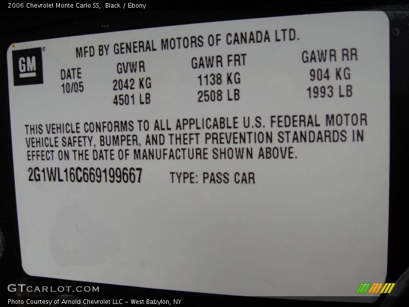 Black / Ebony 2006 Chevrolet Monte Carlo SS
