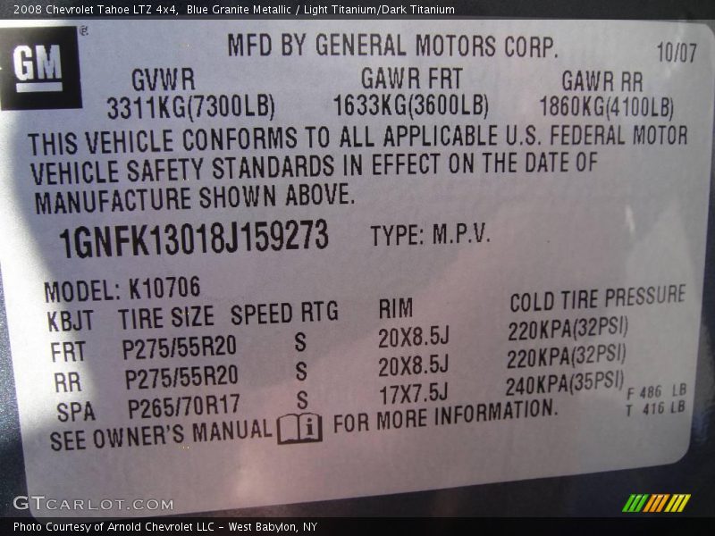 Blue Granite Metallic / Light Titanium/Dark Titanium 2008 Chevrolet Tahoe LTZ 4x4