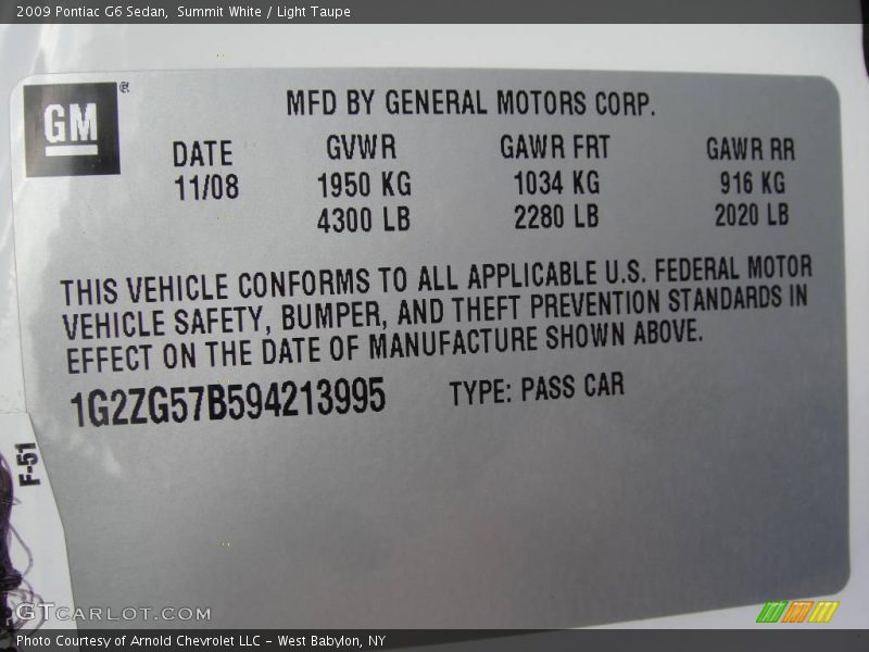 Summit White / Light Taupe 2009 Pontiac G6 Sedan