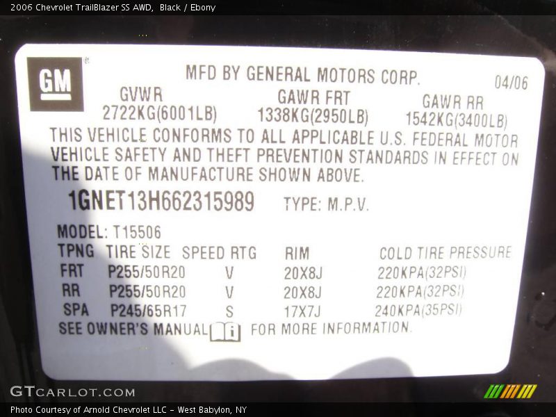 Black / Ebony 2006 Chevrolet TrailBlazer SS AWD