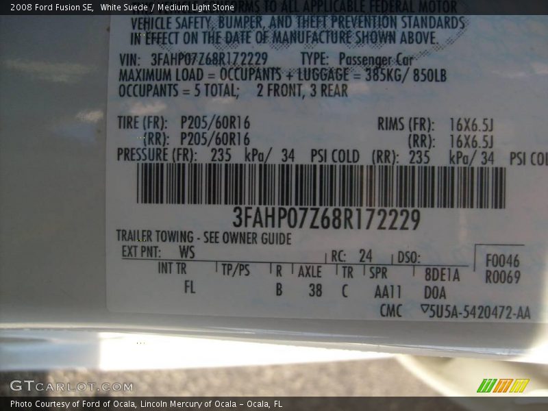 White Suede / Medium Light Stone 2008 Ford Fusion SE
