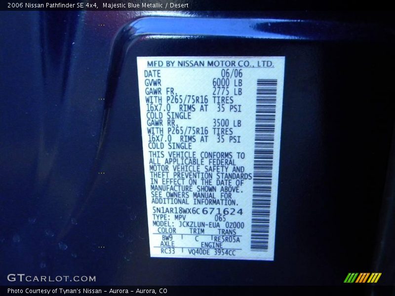 Majestic Blue Metallic / Desert 2006 Nissan Pathfinder SE 4x4