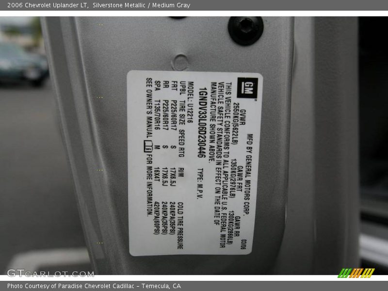 Silverstone Metallic / Medium Gray 2006 Chevrolet Uplander LT