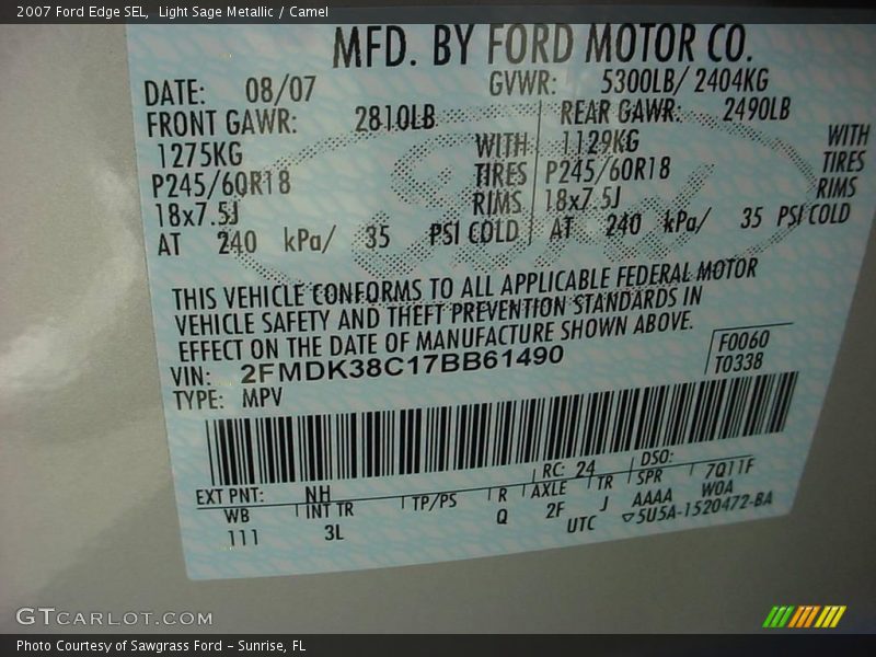 Light Sage Metallic / Camel 2007 Ford Edge SEL